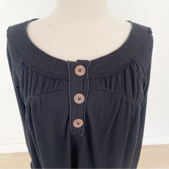 Free People Must Have Henley Top Long Sleeves Waffle Knit in Black | XS - Picture 3 of 11